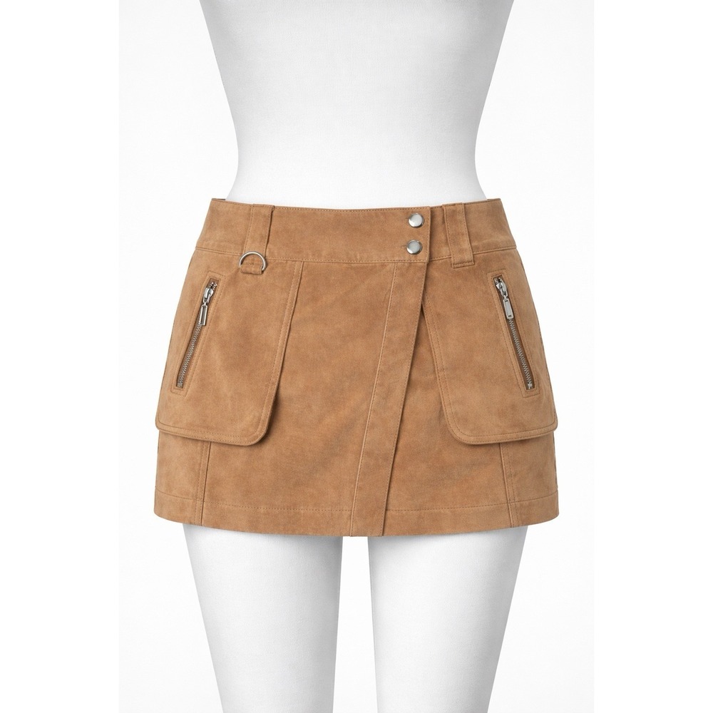 Women's Free‎ People Camel Suede Mini Skirt – Size 6 – Boho Cargo Style